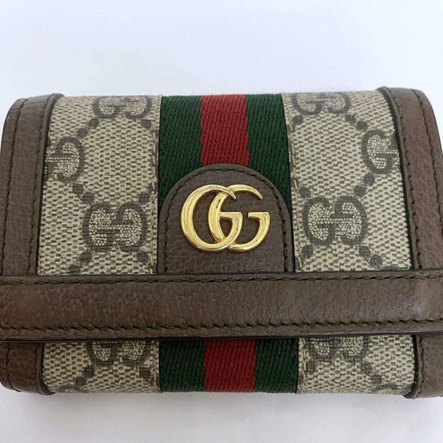 Gucci Beige Brown Pvc Canvas Leather Wallet (Tri-Fold)