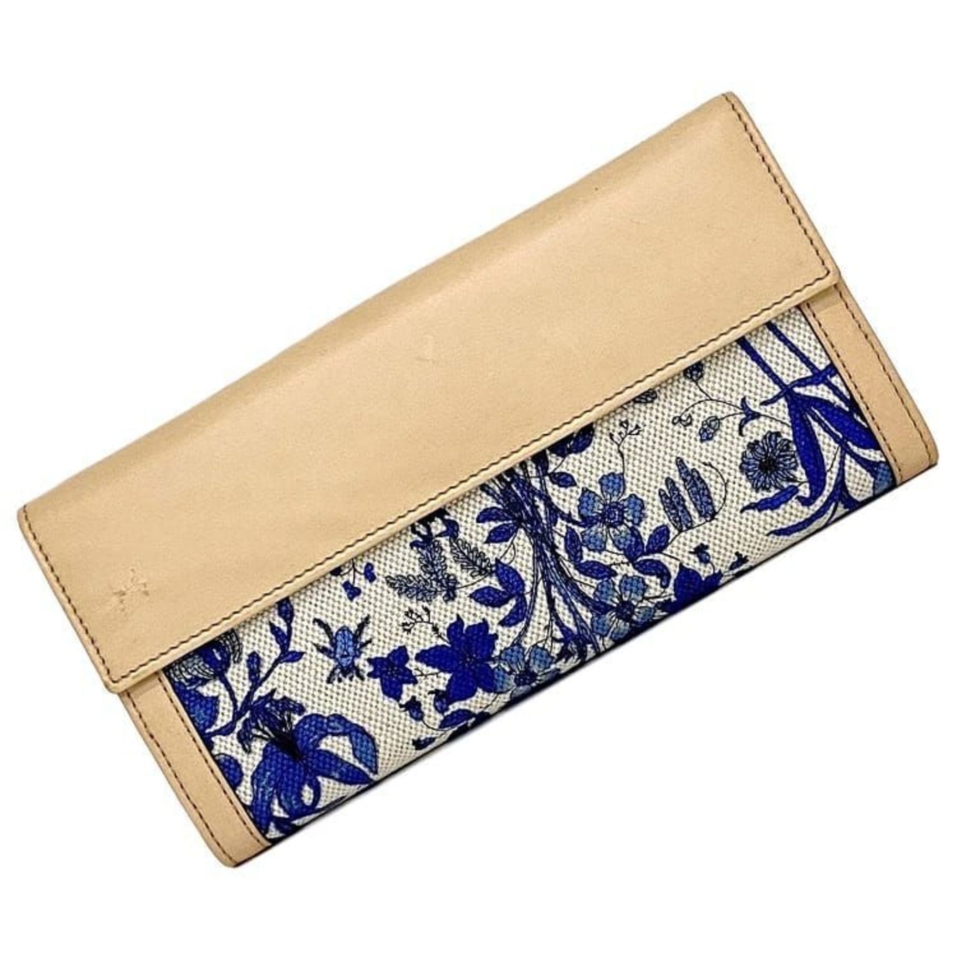 Gucci Beige Blue White Canvas Leather Long Wallet (Bi-Fold) ()