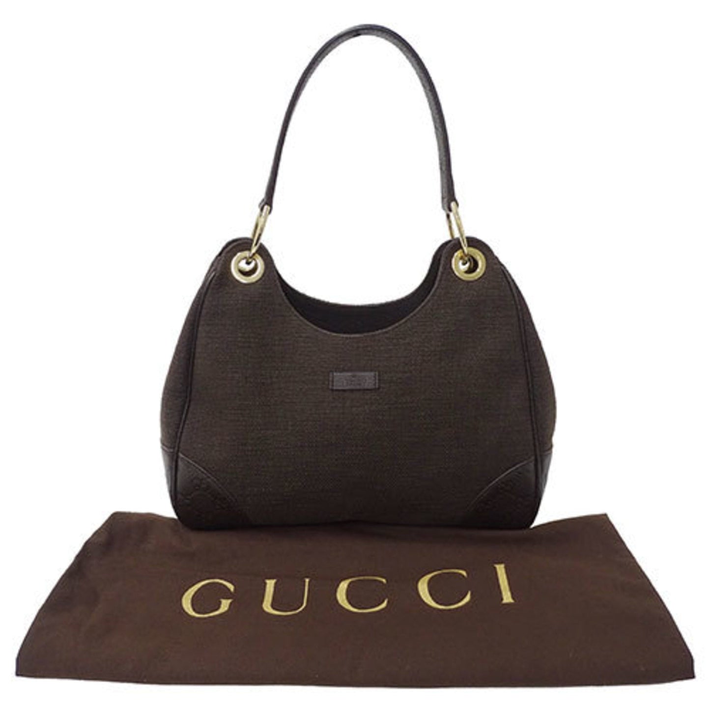 Gucci Dark Brown Canvas Leather Shoulder Bag
