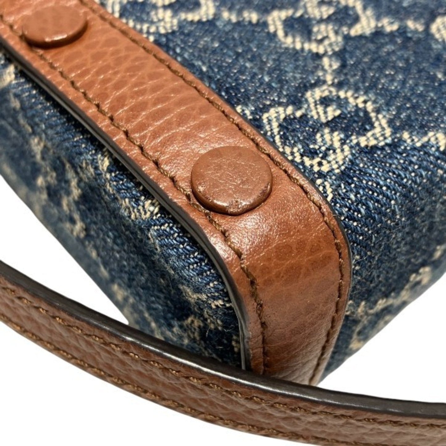 Gucci Blue Brown Denim Leather Shoulder Bag