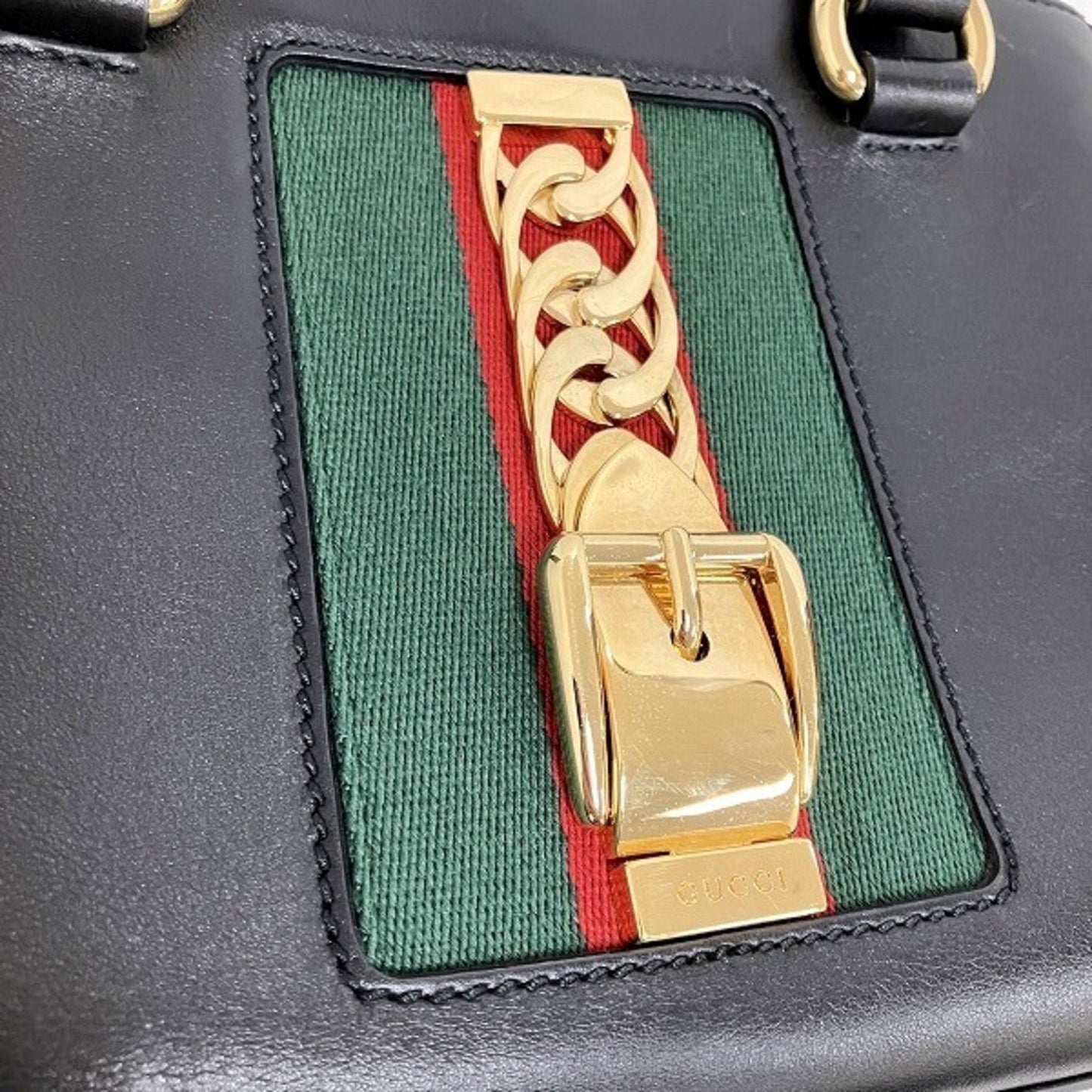 Gucci Sherry Line Black Leather Handbag Shoulder Bag
