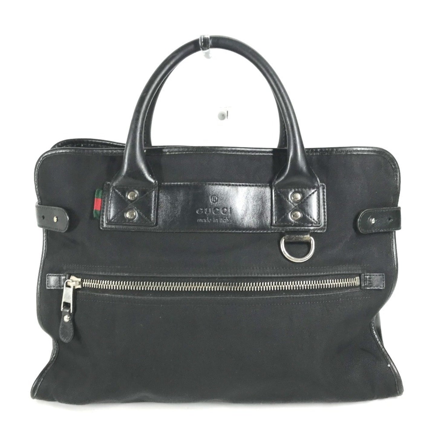 Gucci Black Nylon Leather Handbag Tote Bag ()
