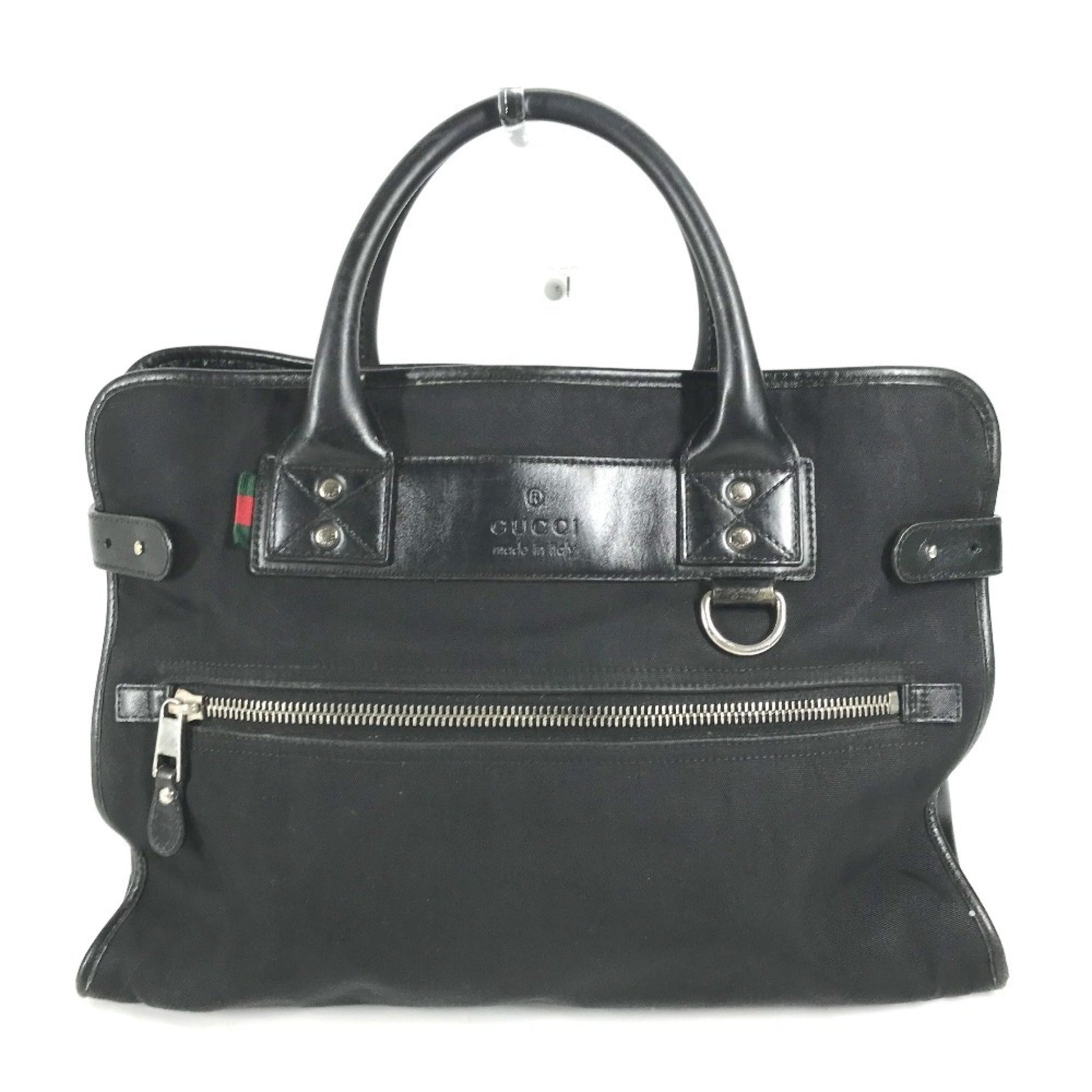 Gucci Black Nylon Leather Handbag Tote Bag ()