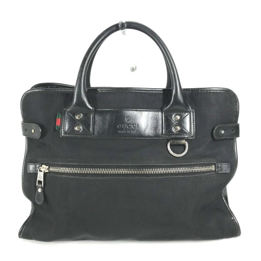 Gucci Black Nylon Leather Handbag Tote Bag ()