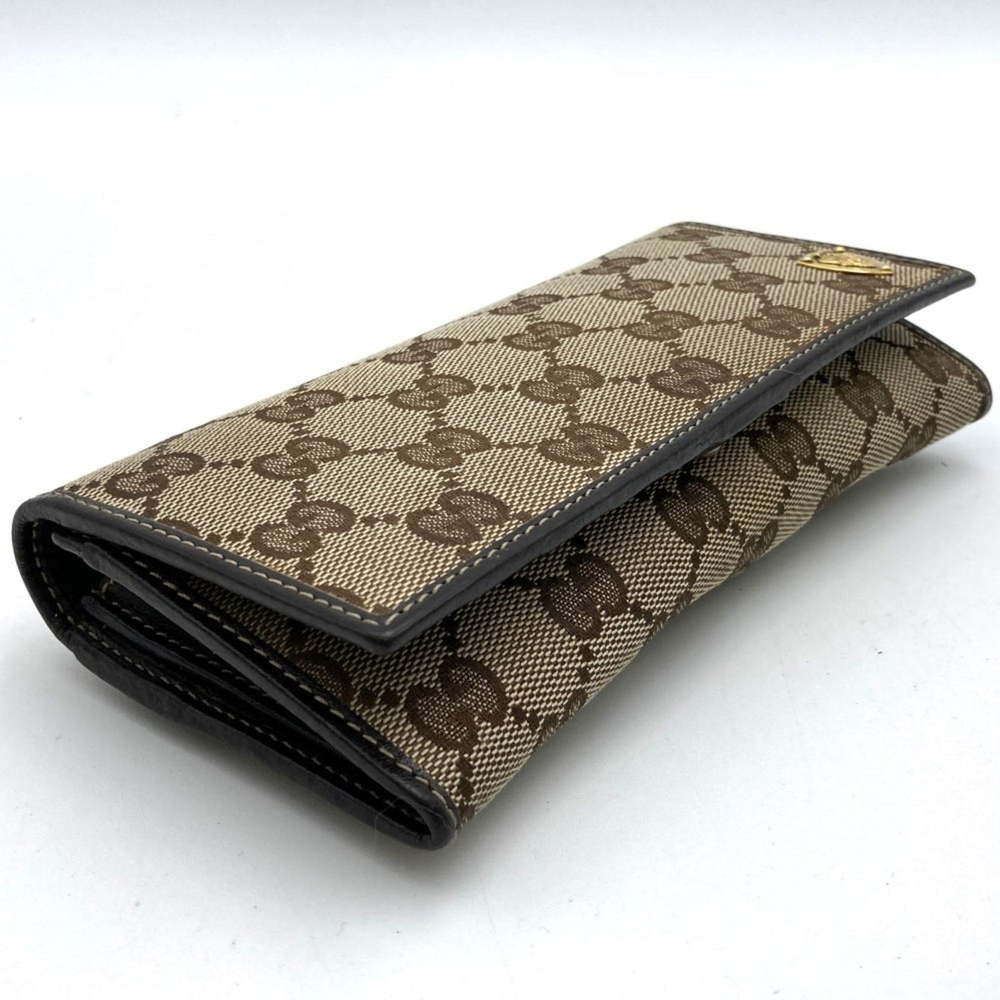 Gucci Brown Gg Canvas Leather Long Wallet (Bi-Fold)
