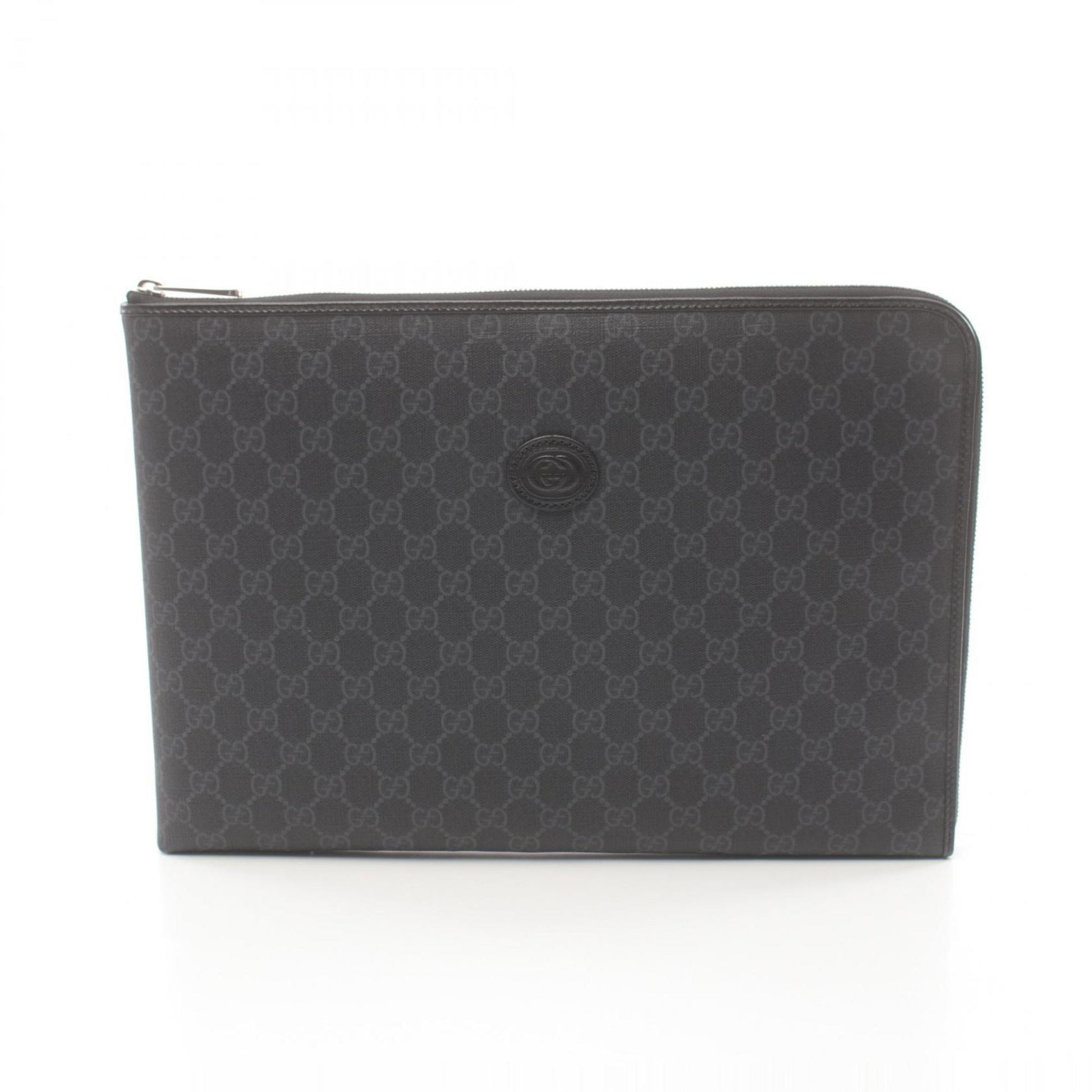 Gucci Black Pvc Coated Canvas Leather Clutch Bag Document Case ()
