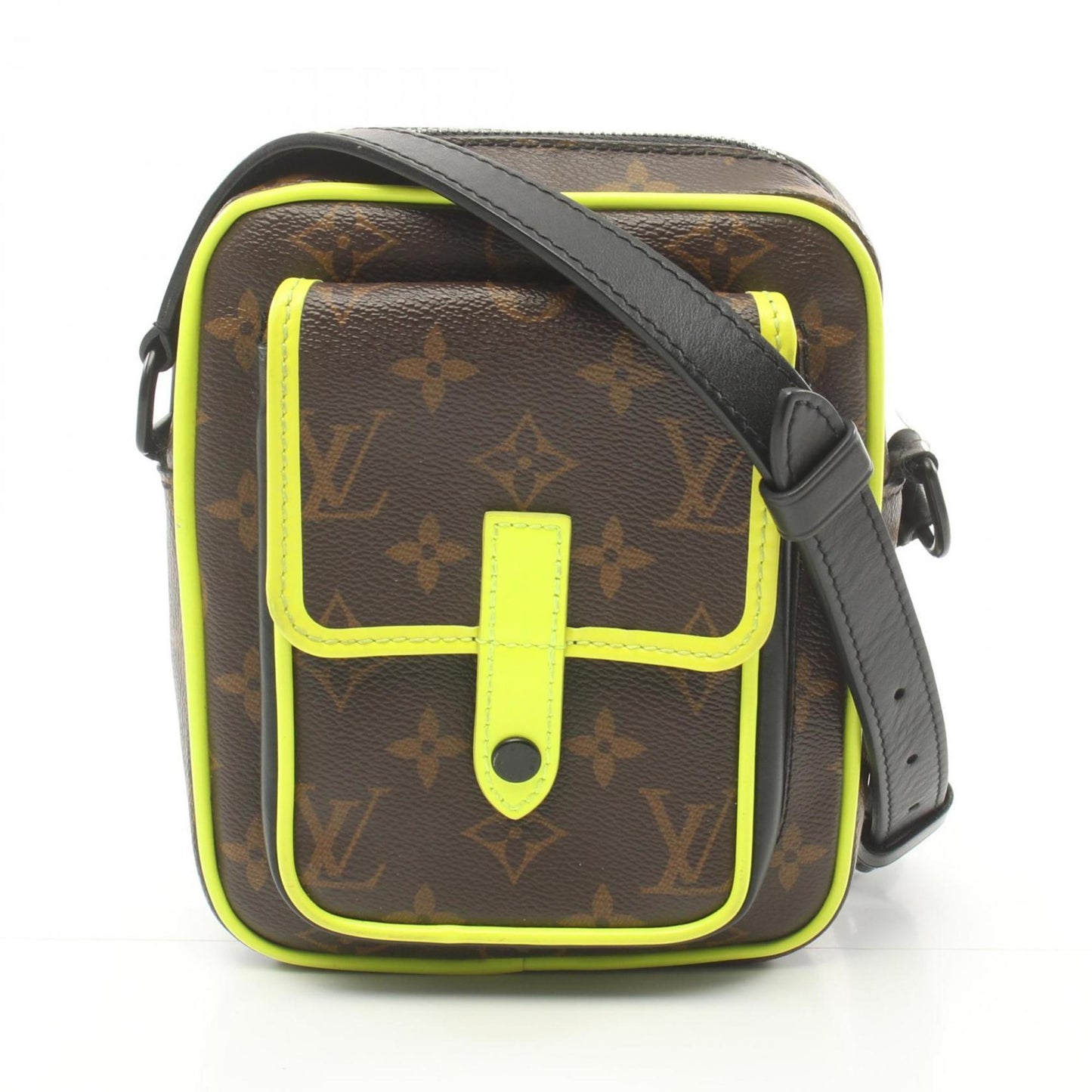 Louis Vuitton Black Brown Green Coated Canvas Leather Shoulder Bag ()