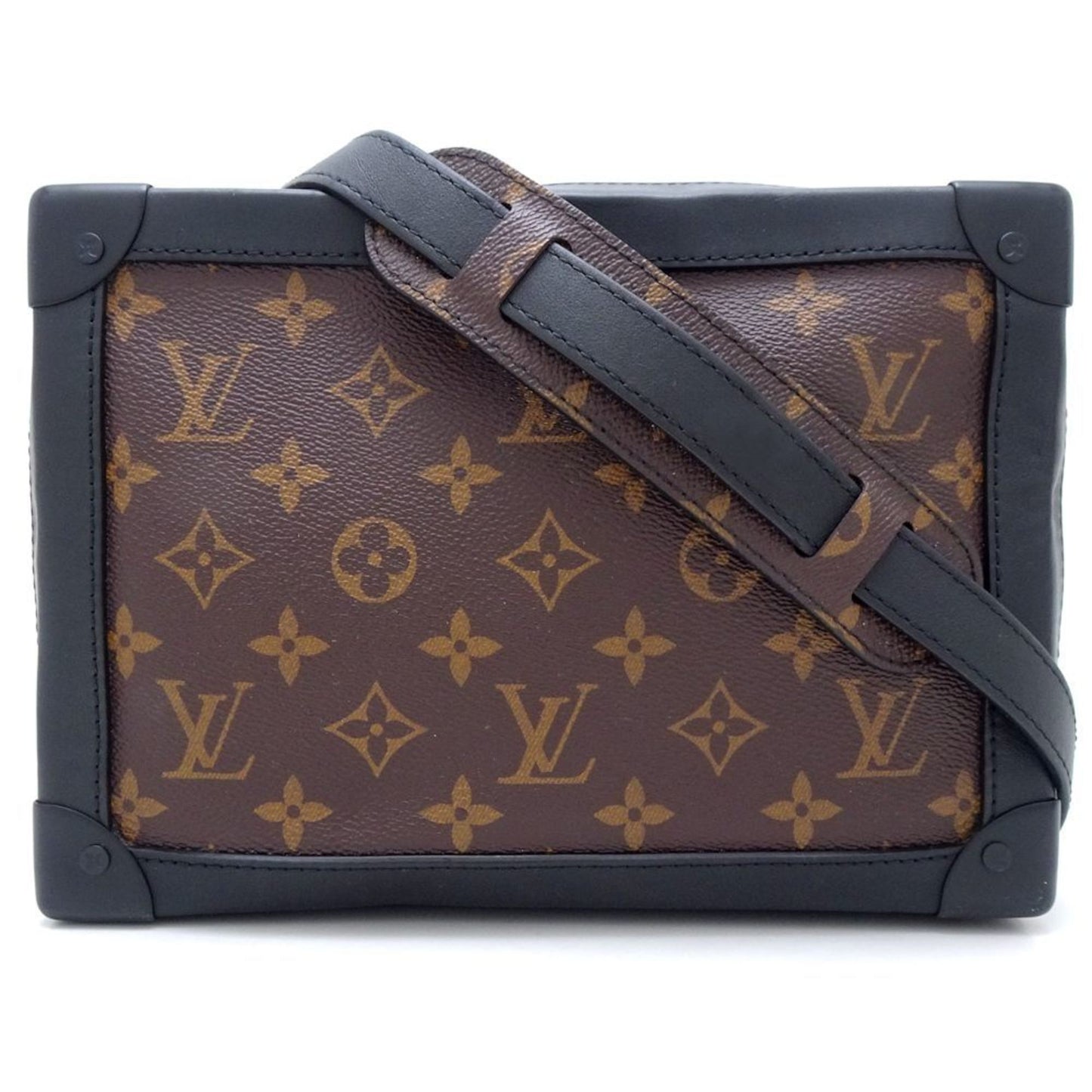 Louis Vuitton Black Brown Canvas Leather Shoulder Bag ()