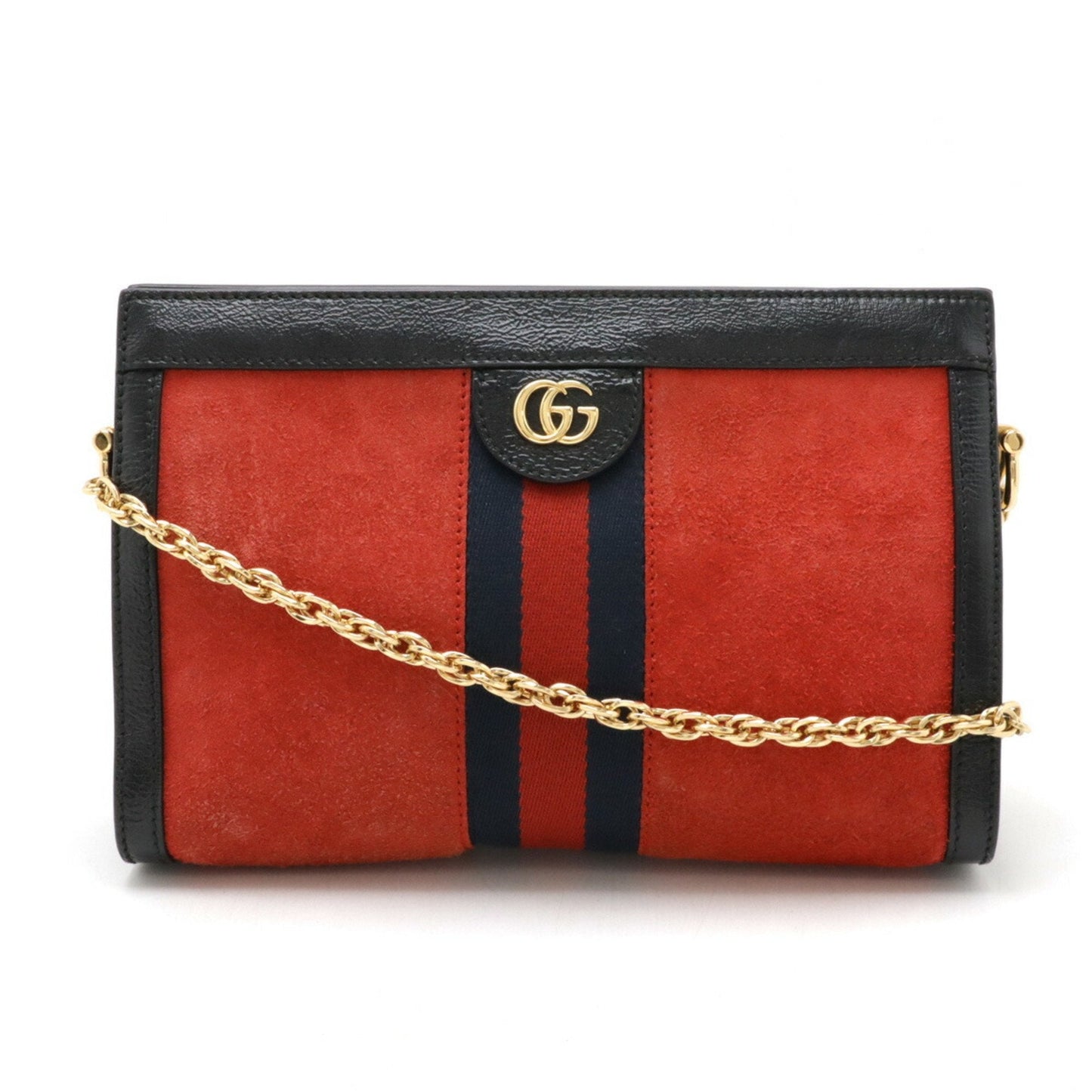 Gucci Black Navy Red Color Suede Leather Shoulder Bag