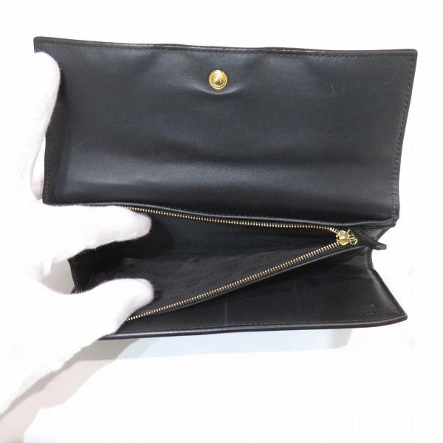 Gucci Beige Black Gg Supreme Leather Long Wallet (Bi-Fold)