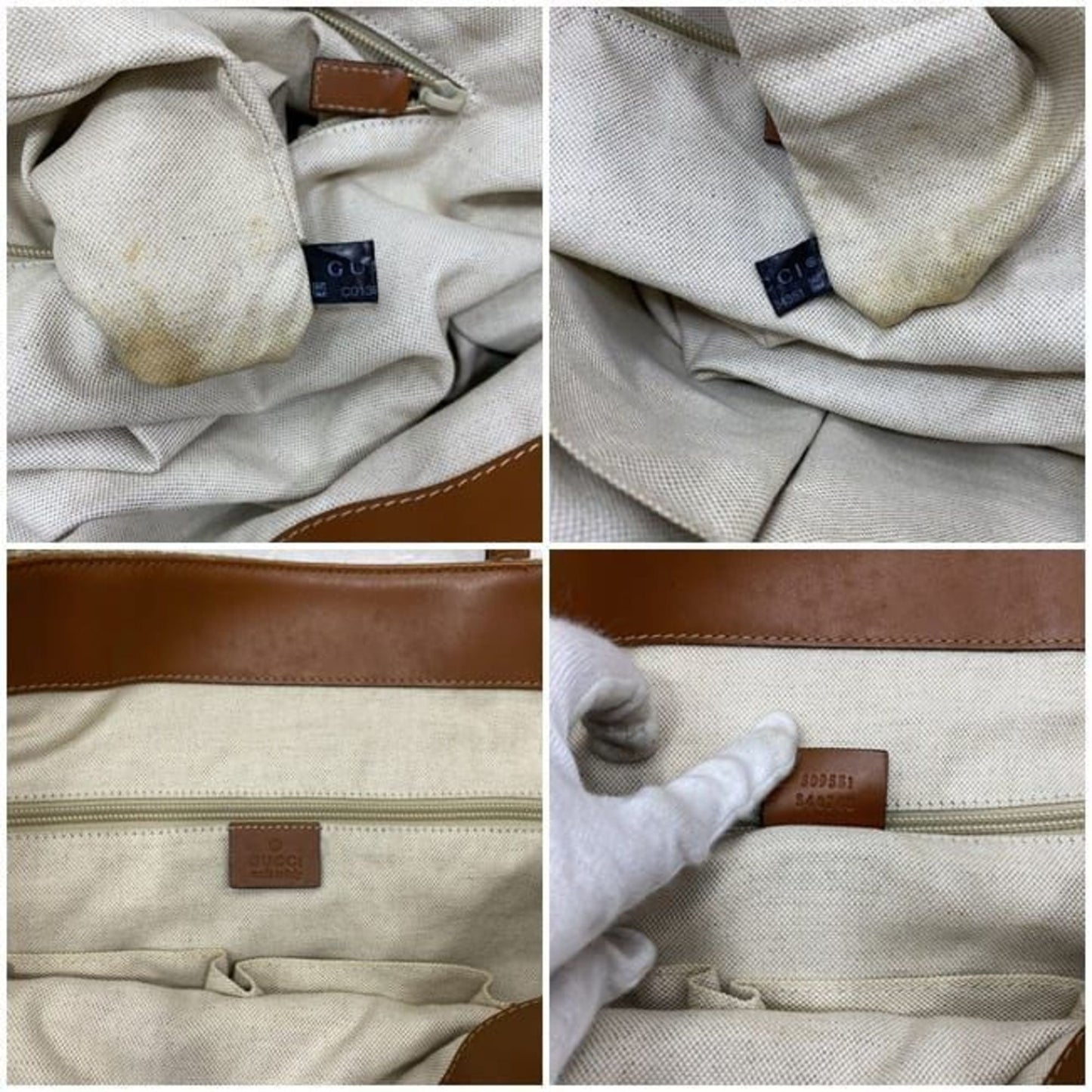 Gucci Beige Brown Coated Canvas Leather Tote Bag