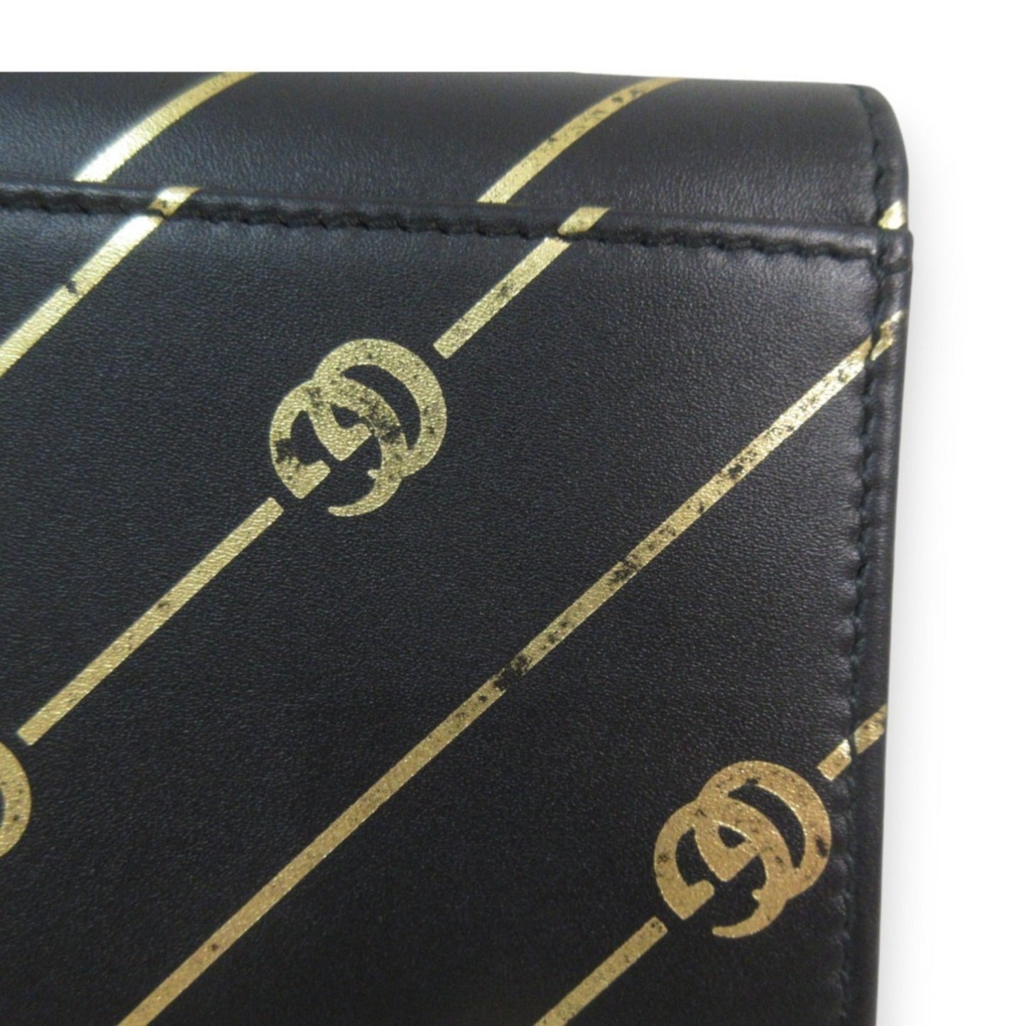 Gucci Black Gold Leather Wallet (Tri-Fold)