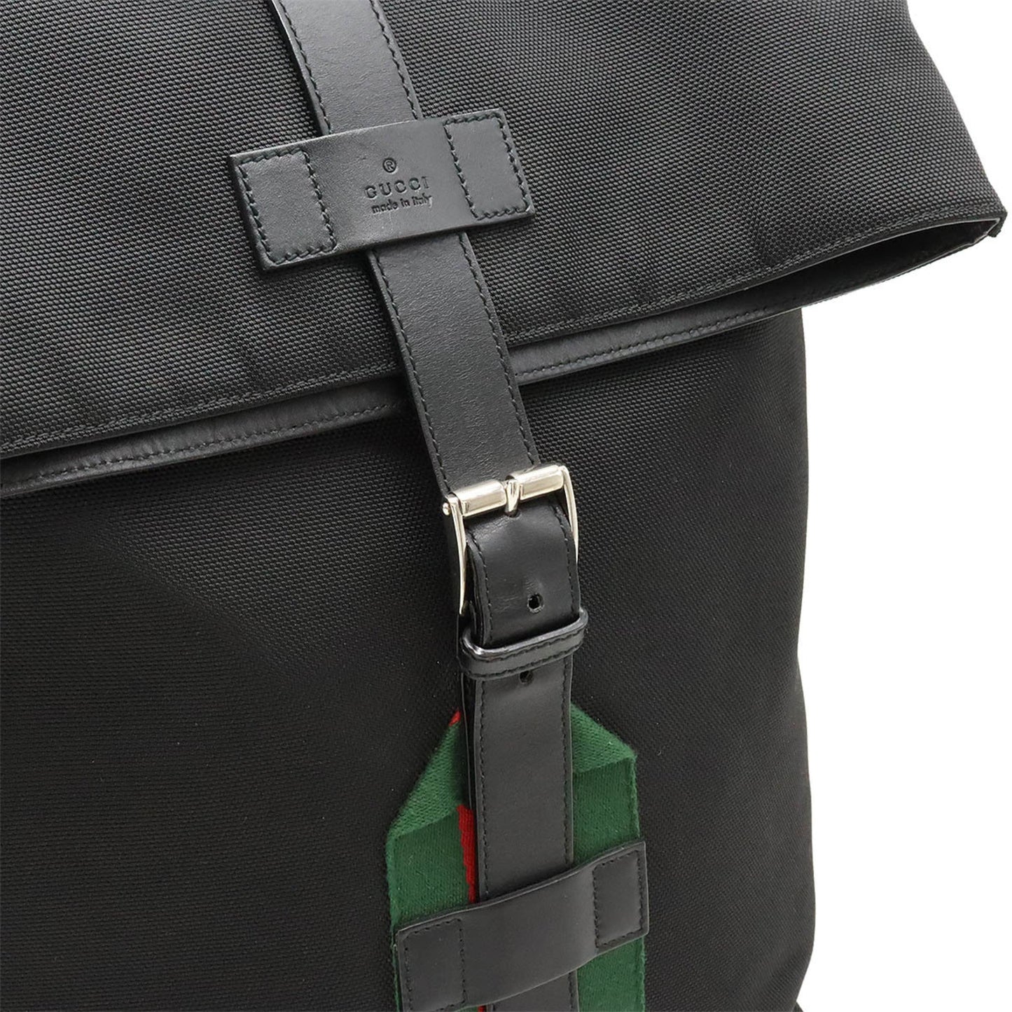 Gucci Black Green Red Color Canvas Leather Backpack