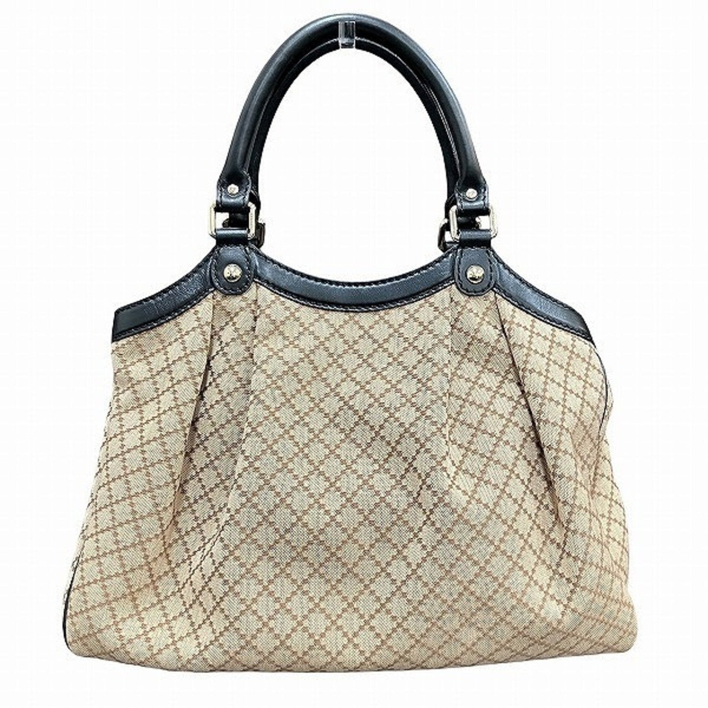 Gucci Beige Brown Canvas Leather Handbag Tote Bag