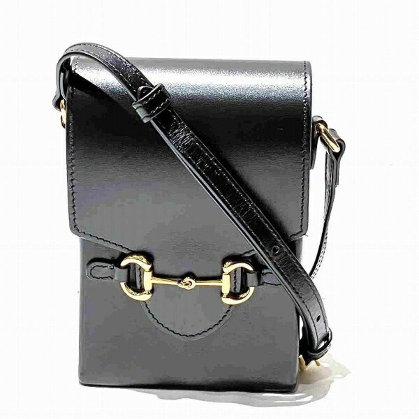 Gucci Black Gold Leather Shoulder Bag ()