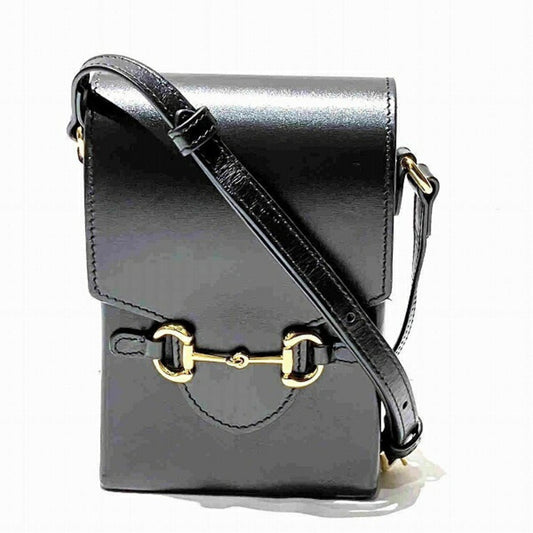 Gucci Black Gold Leather Shoulder Bag ()