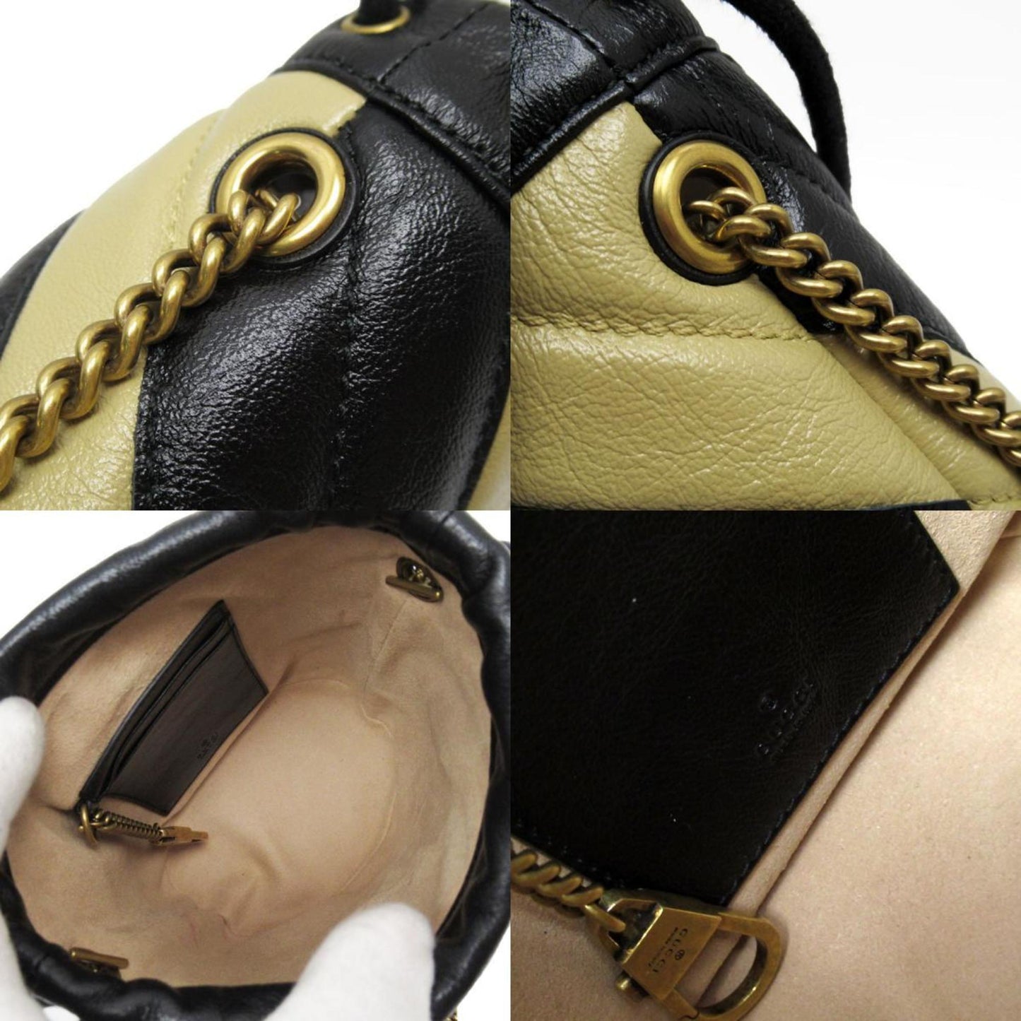 Gucci Beige Black Leather Shoulder Bag