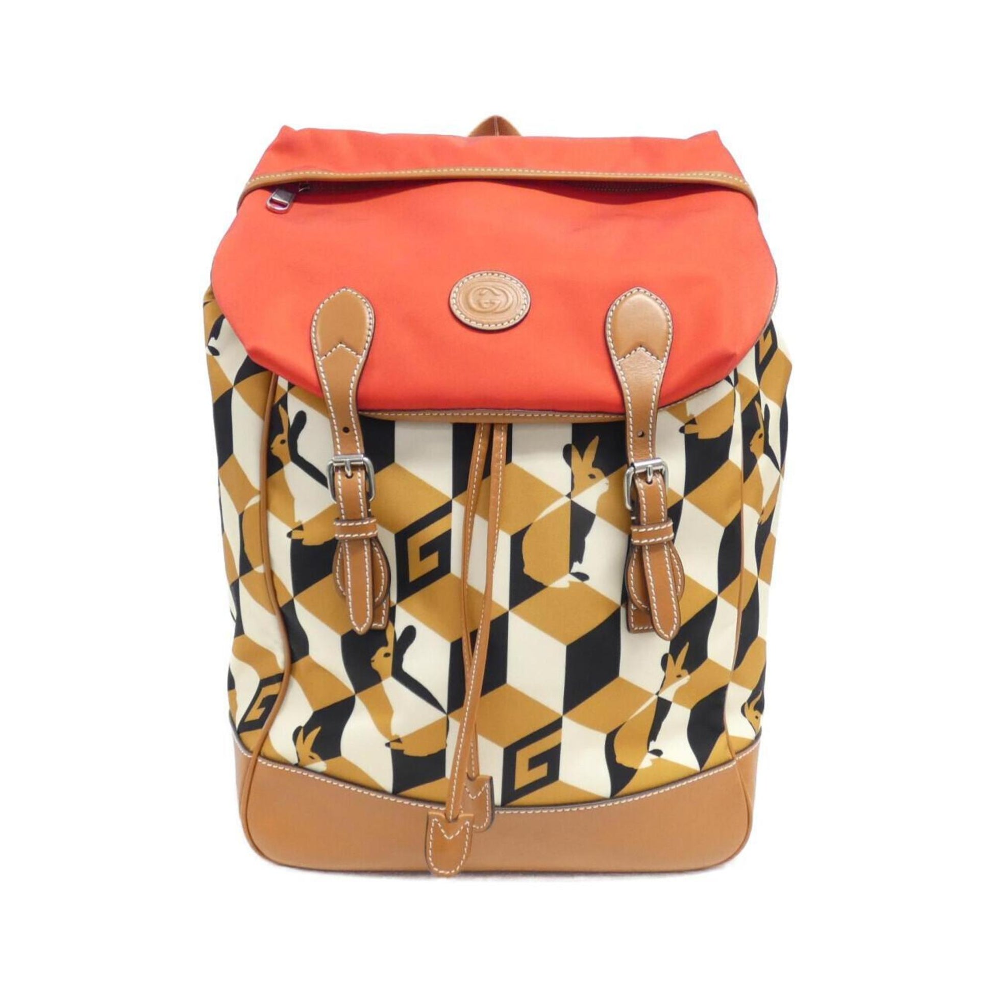 Gucci Beige Red Color Nylon Leather Backpack ()