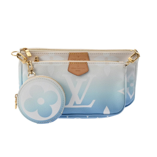 Louis Vuitton Blue White Monogram Pochette Shoulder Bag ()