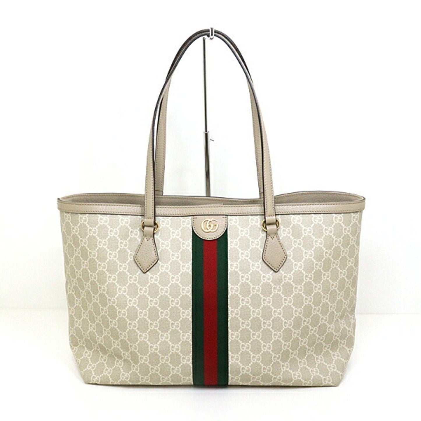 Gucci Beige Green Red Color White Gg Supreme Canvas Tote Bag ()