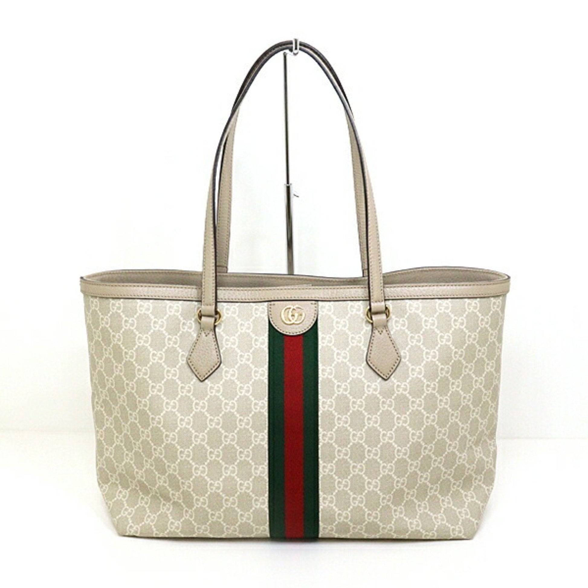 Gucci Beige Green Red Color White Gg Supreme Canvas Tote Bag ()