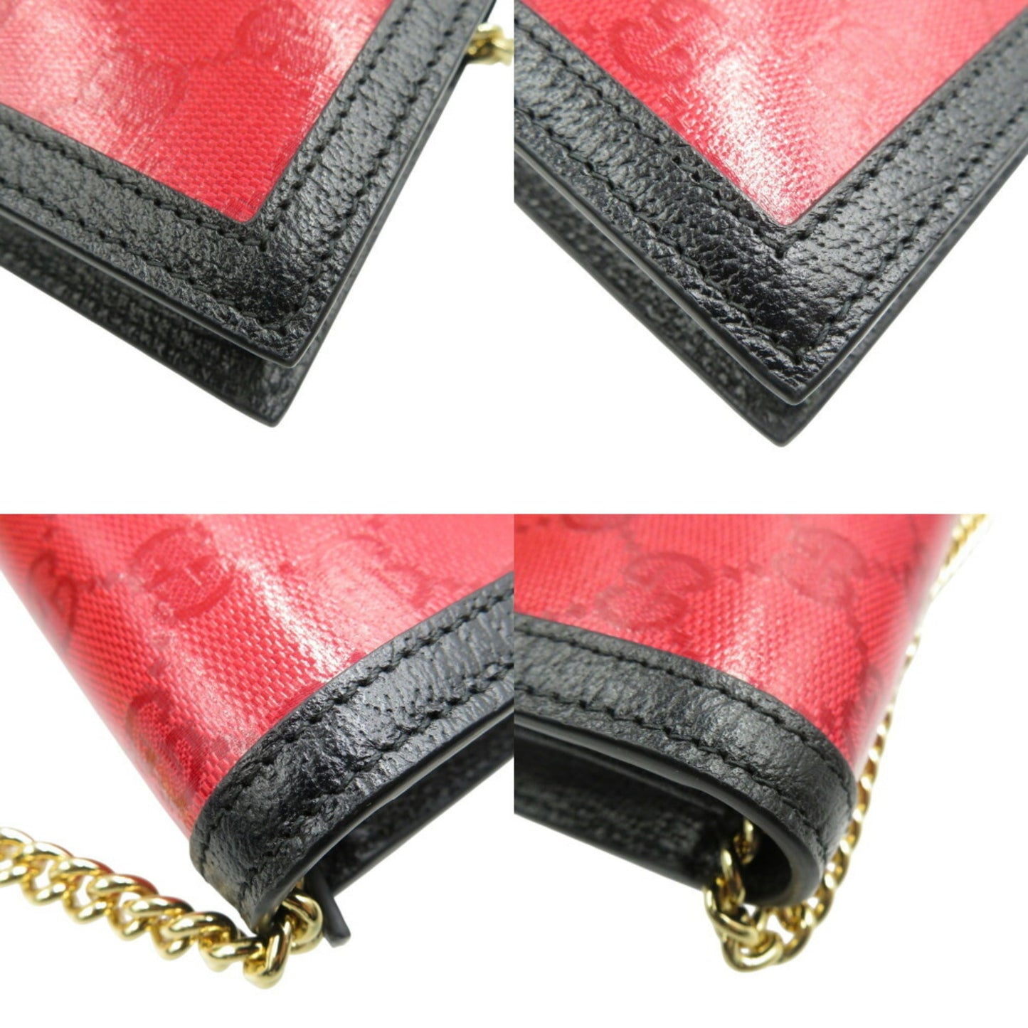 Gucci Black Red Color Gg Crystal Chain/Shoulder Wallet