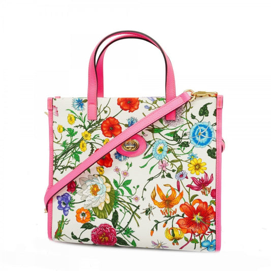 Gucci Pink White Canvas Leather Tote Bag ()