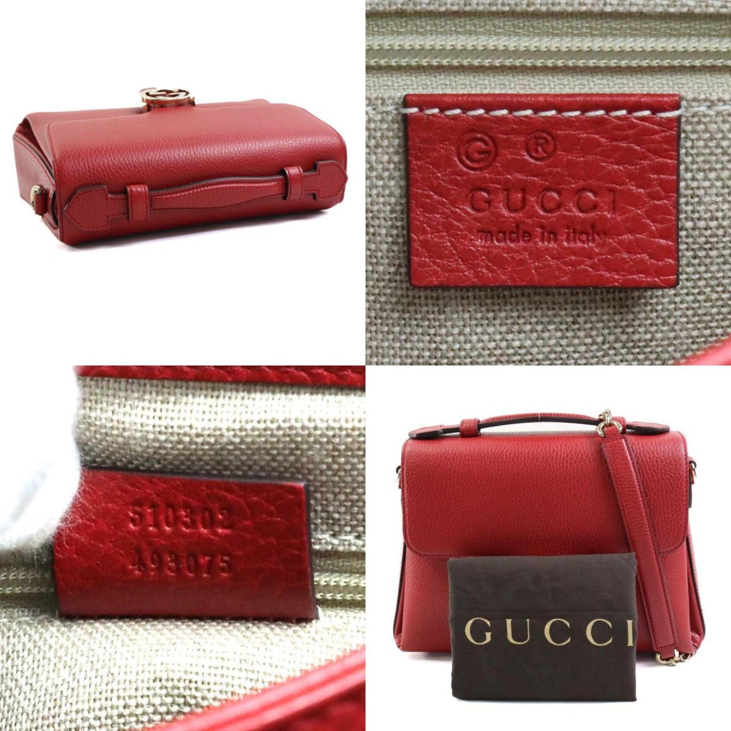 Gucci Dark Red Gold Leather Metal Handbag Shoulder Bag