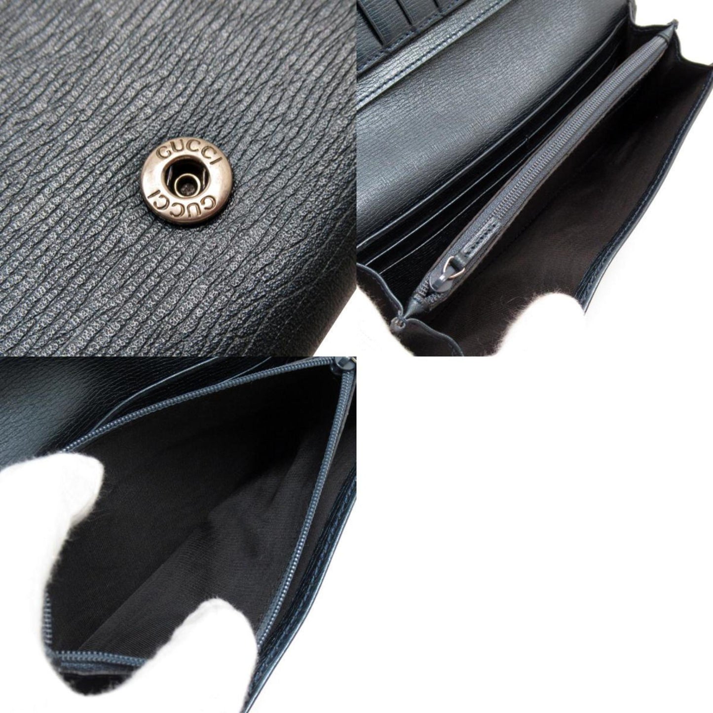 Gucci Dark Blue Leather Long Wallet (Bi-Fold)