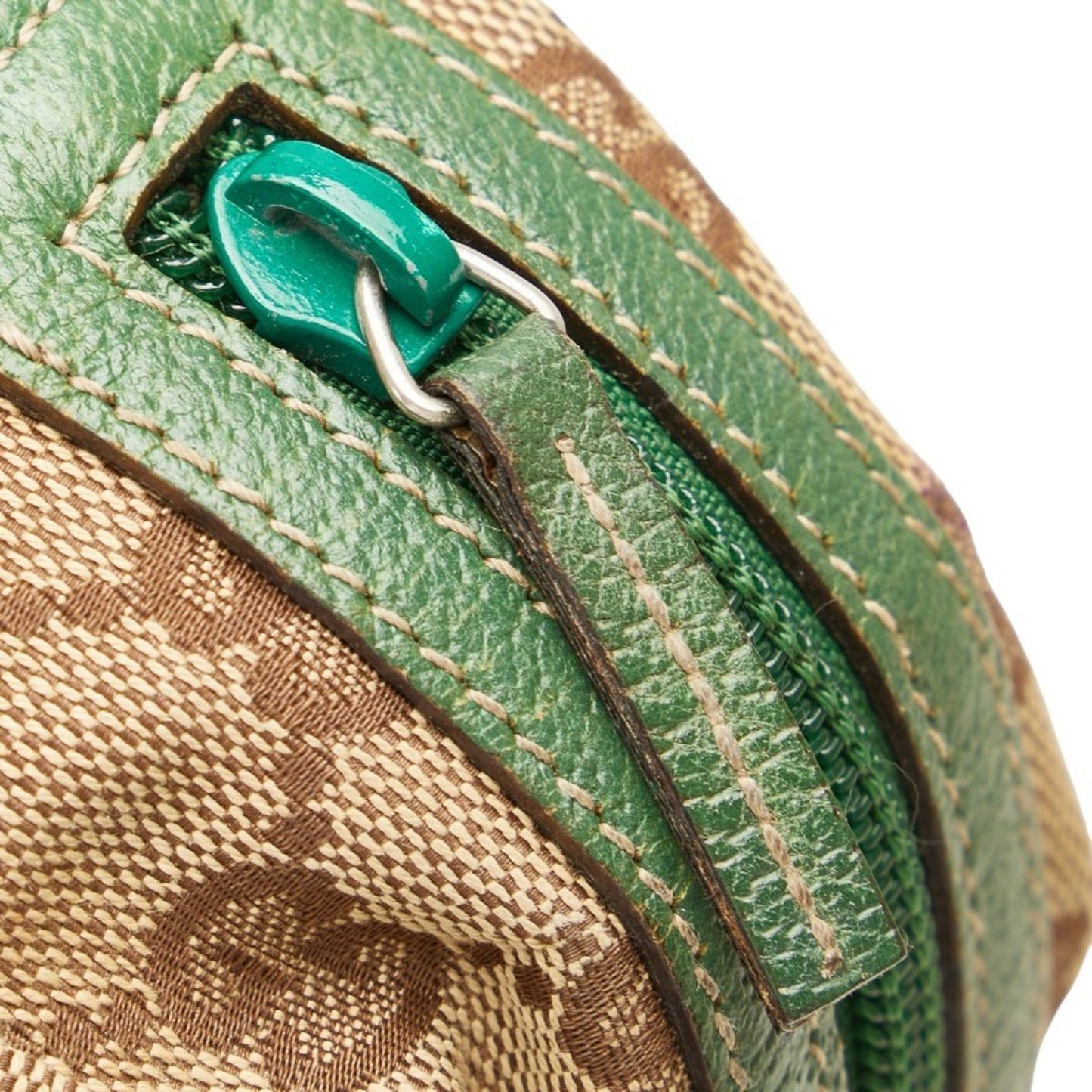 Gucci Beige Green Canvas Leather Pouch