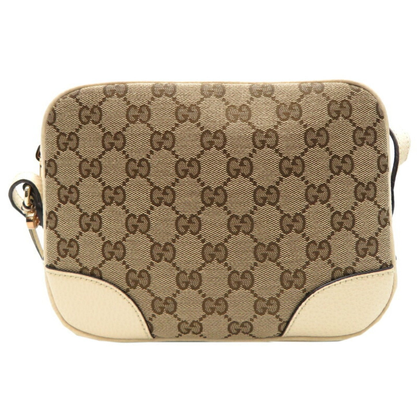 Gucci Beige White Leather Gg Canvas Shoulder Bag