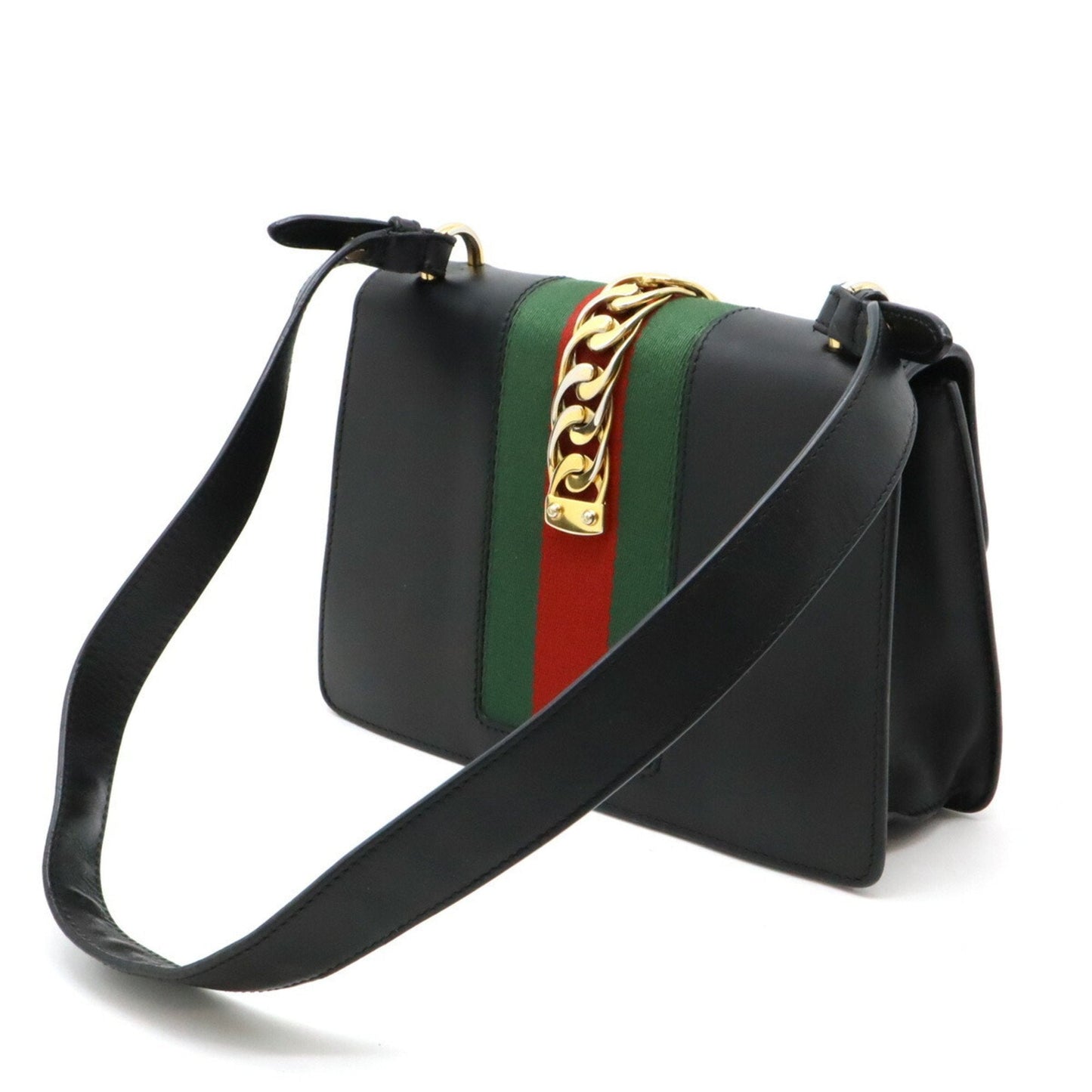 Gucci Black Green Red Color Leather Shoulder Bag