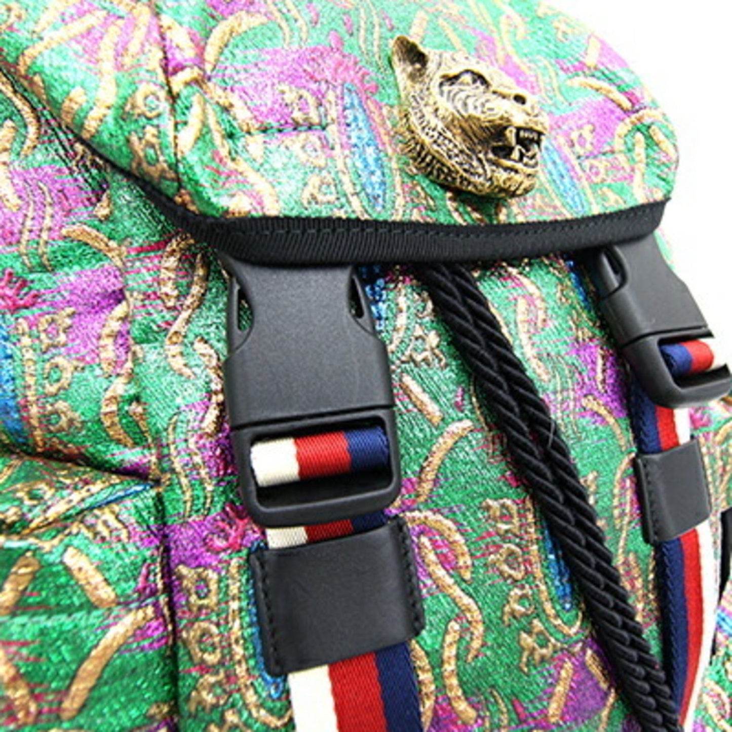Gucci Green Multi-Color Coated Canvas Leather Backpack