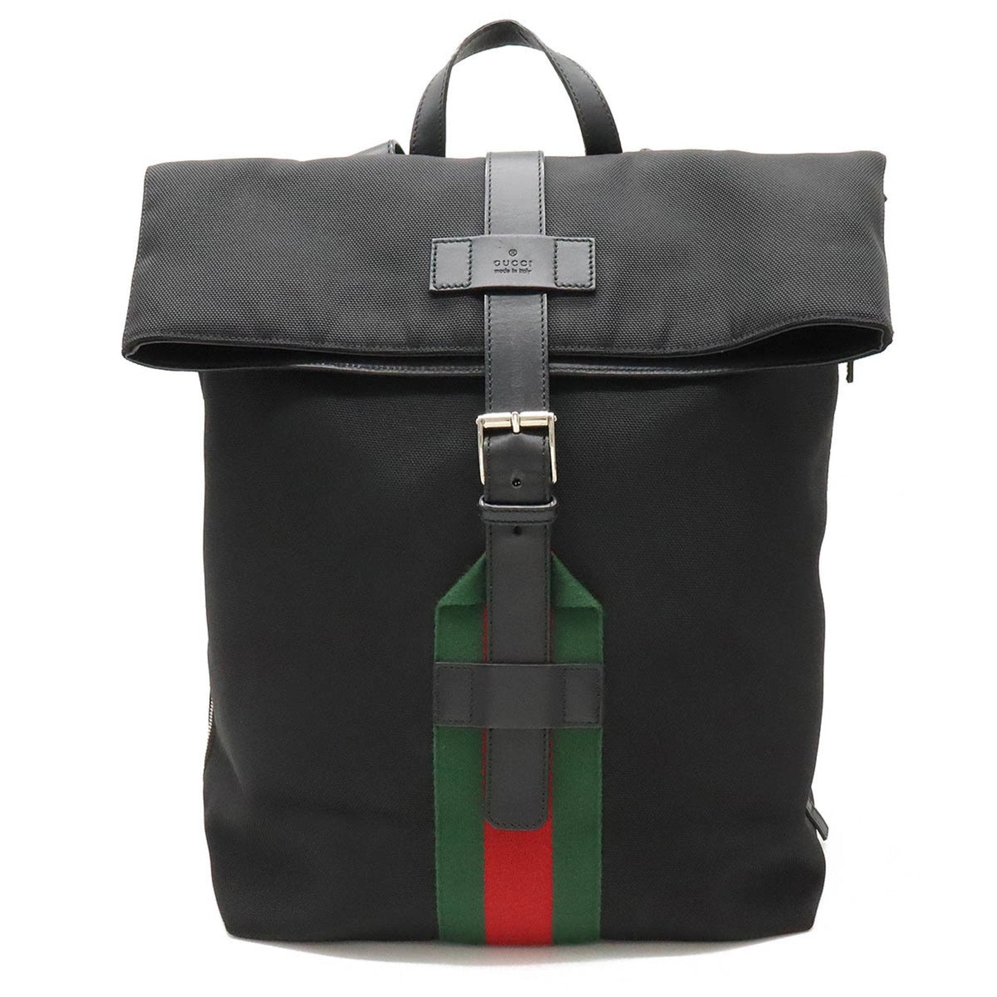 Gucci Black Green Red Color Canvas Leather Backpack ()