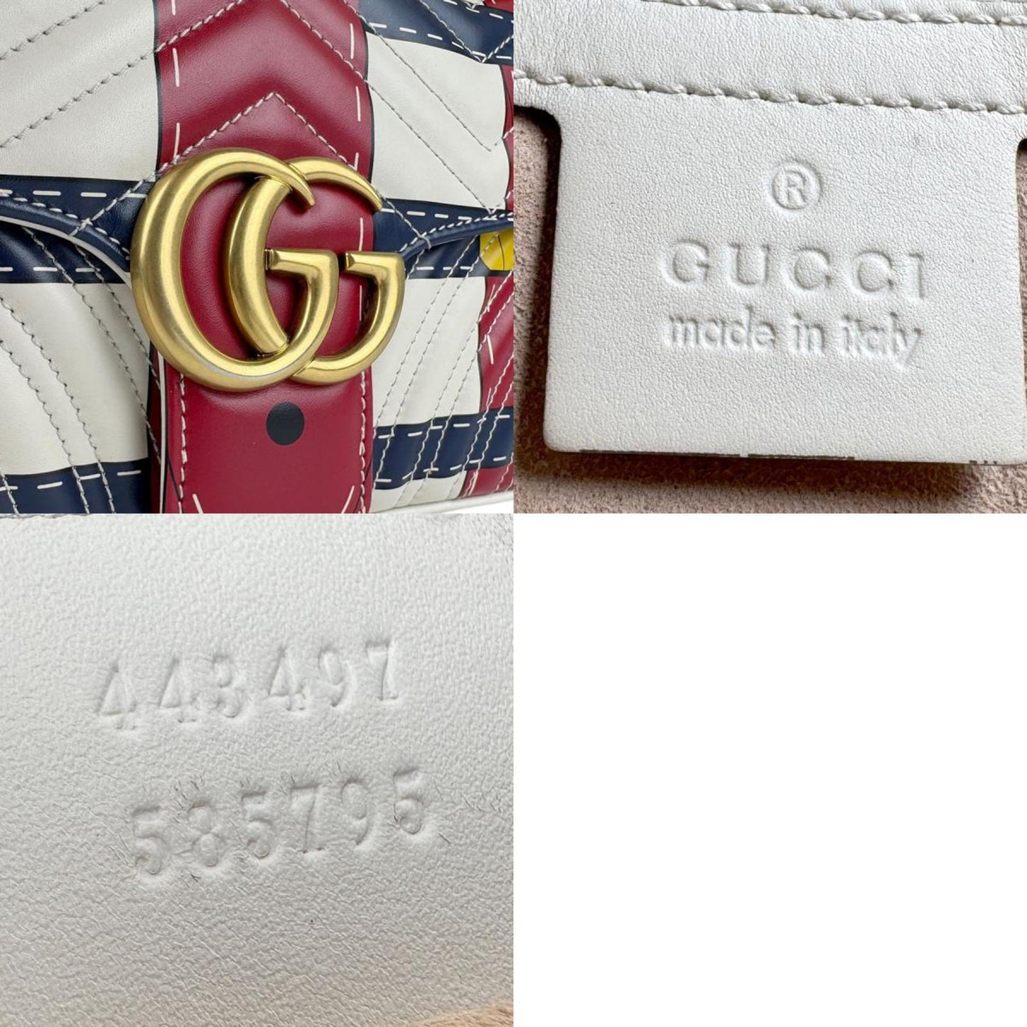 Gucci Navy Off-White Red Color Leather Shoulder Bag