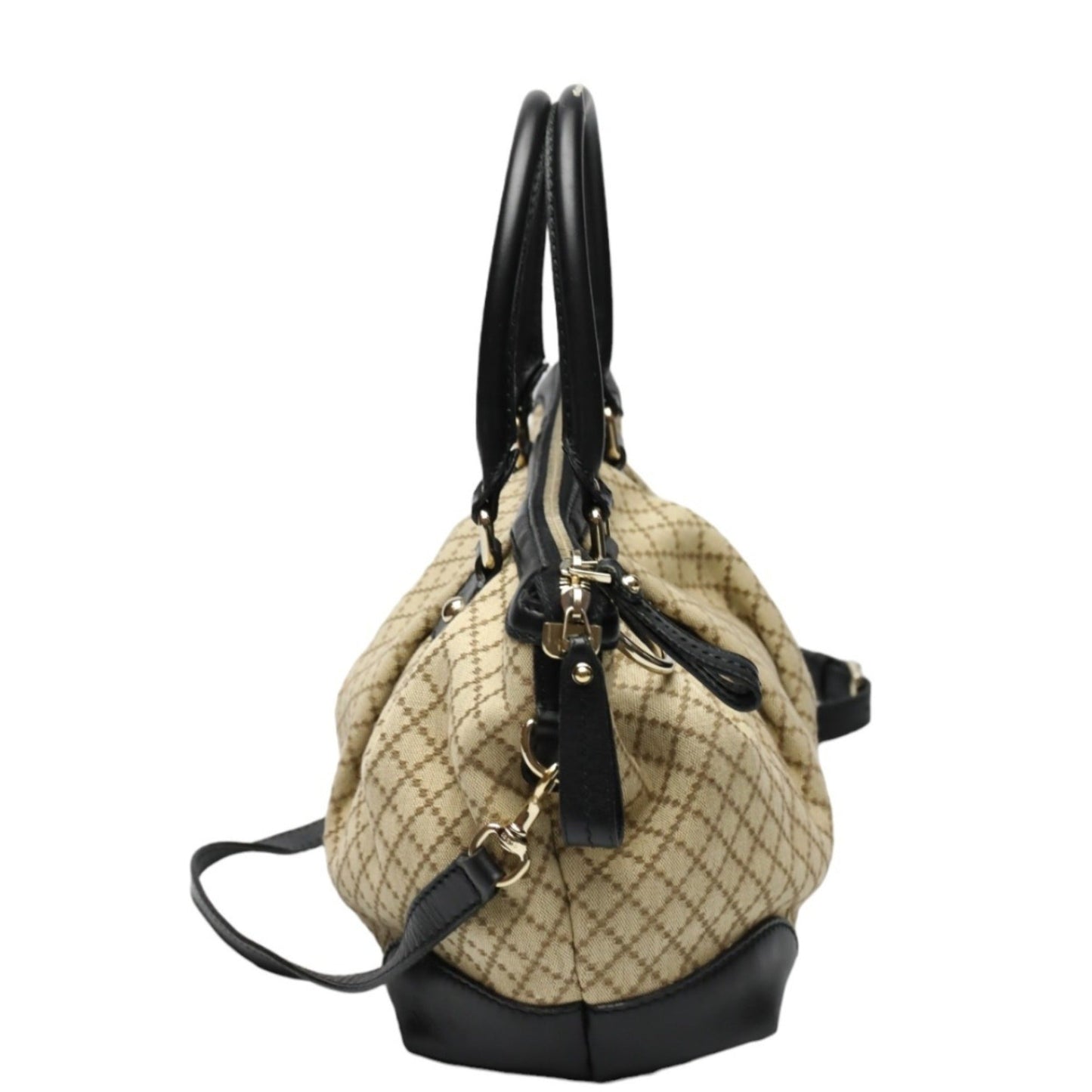 Gucci Beige Black Canvas Shoulder Bag