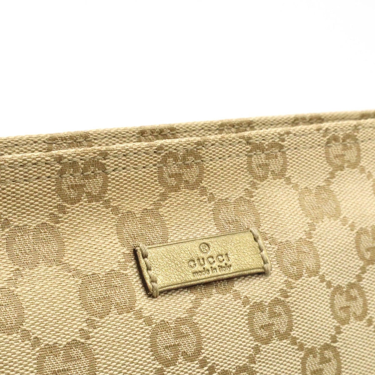 Gucci Gg Canvas Beige Pink Gold Canvas Leather Pochette Shoulder Bag
