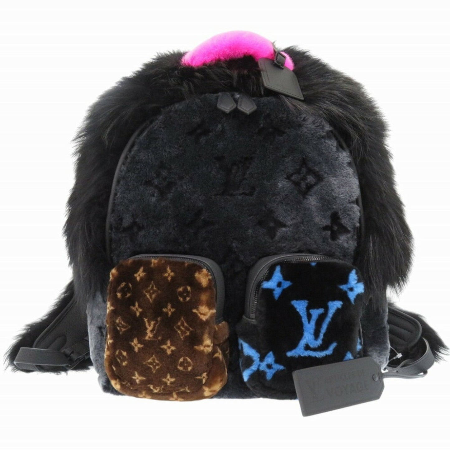 Louis Vuitton Black Brown Gray Leather Backpack ()