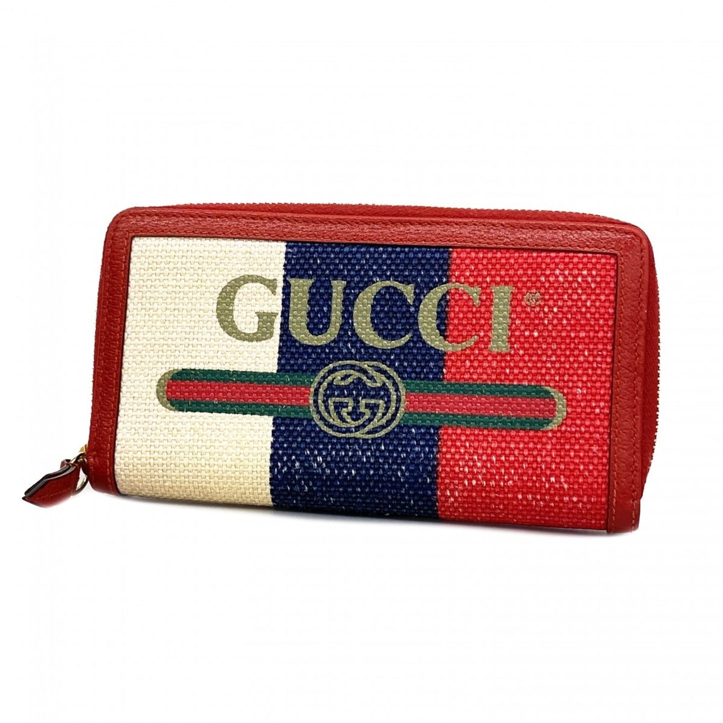 Gucci Red Color Canvas Leather Long Wallet (Bi-Fold)