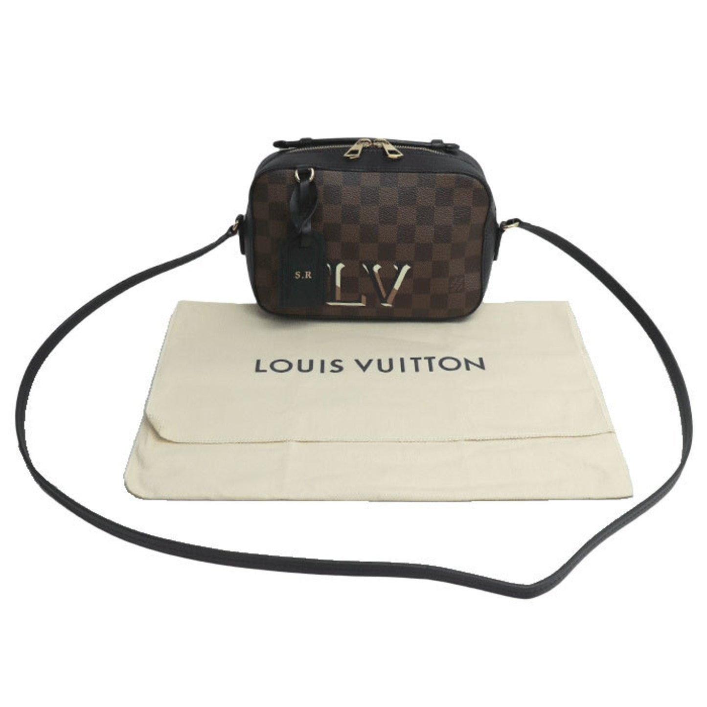 Louis Vuitton Black Brown Damier Canvas Leather Shoulder Bag