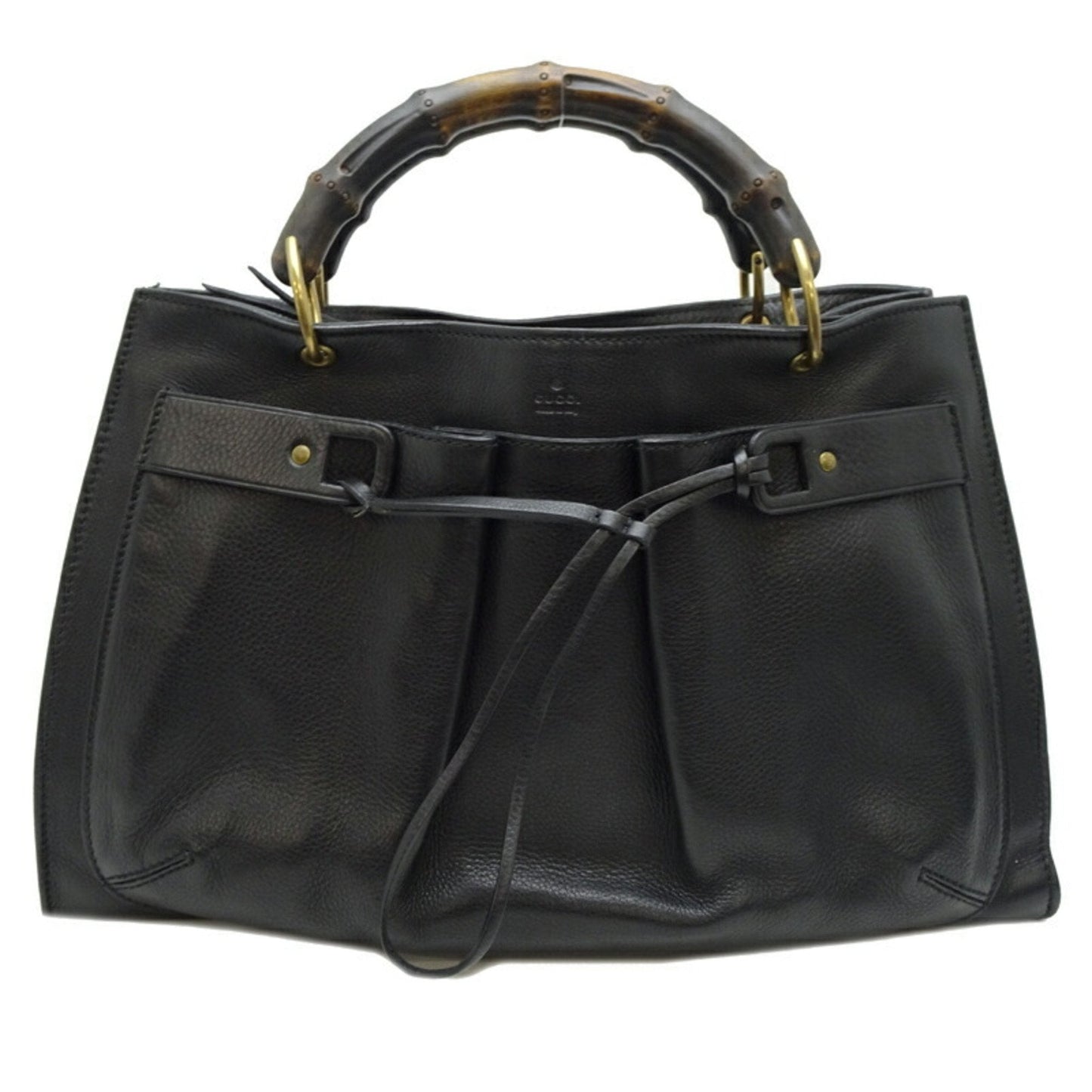 Gucci Black Bamboo Leather Handbag Tote Bag ()