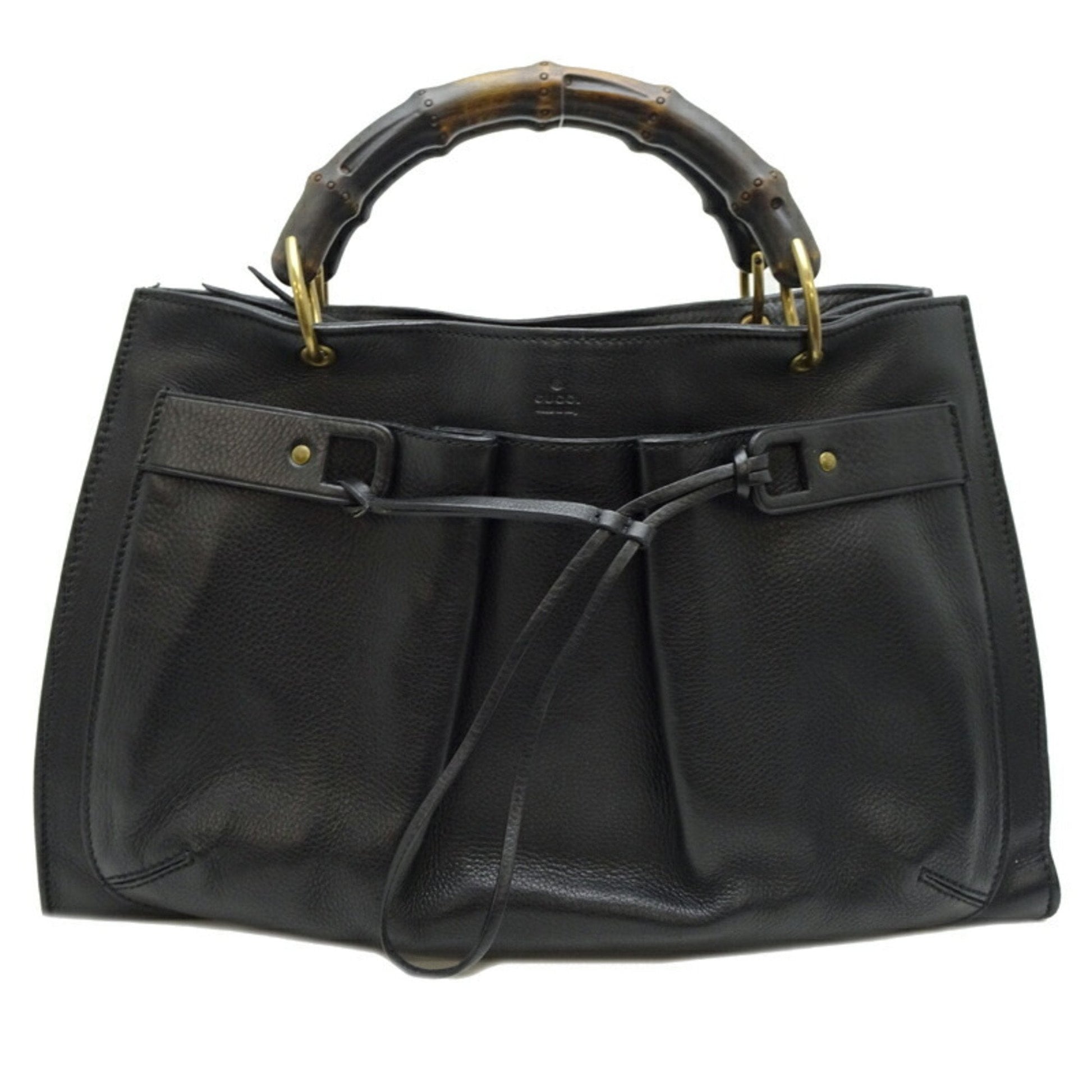 Gucci Black Bamboo Leather Handbag Tote Bag ()