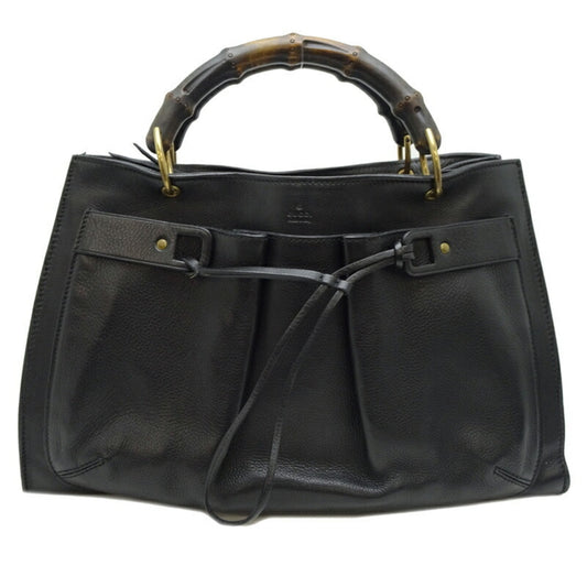 Gucci Black Bamboo Leather Handbag Tote Bag ()
