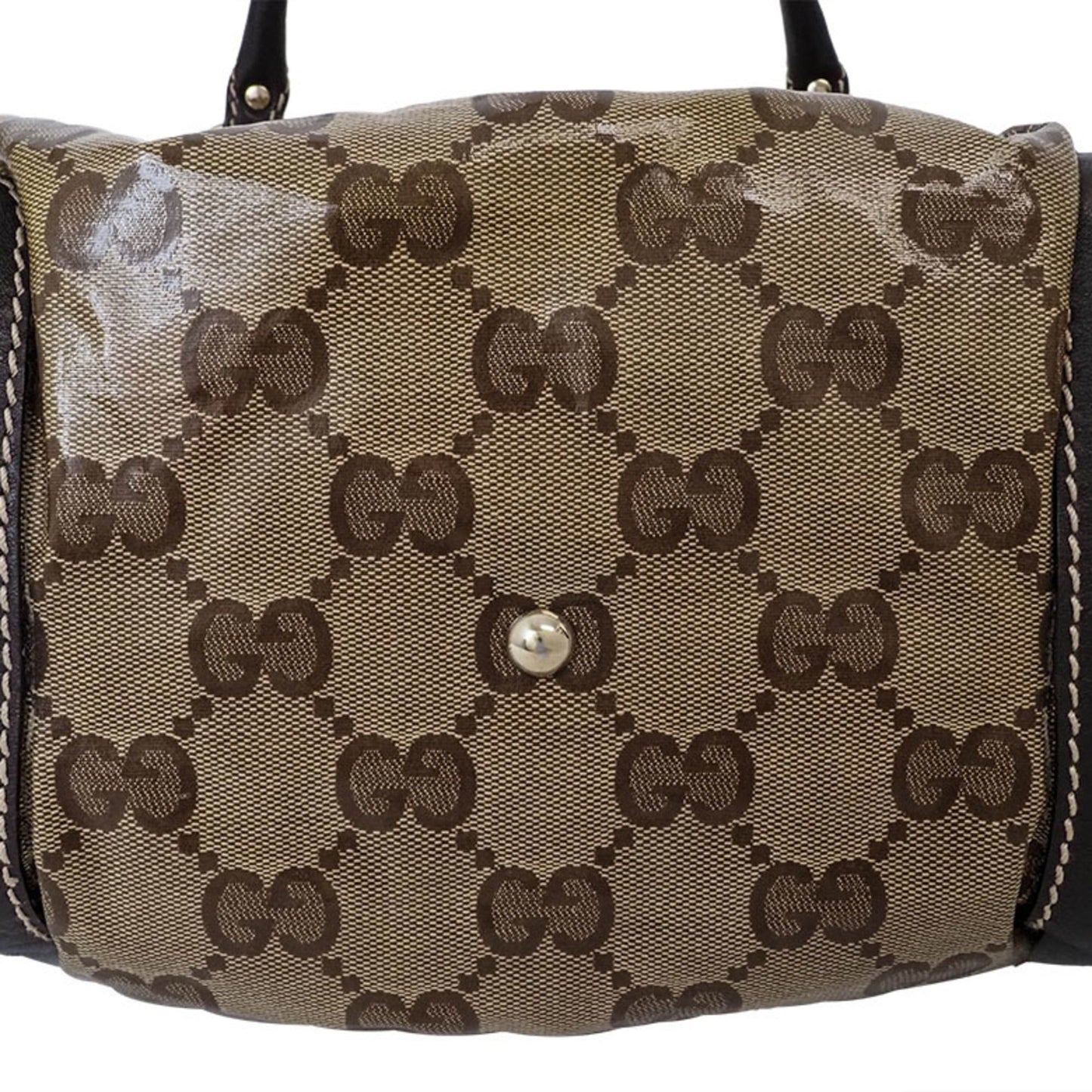 Gucci Gg Crystal Beige Dark Brown Pvc Leather Boston Bag Handbag