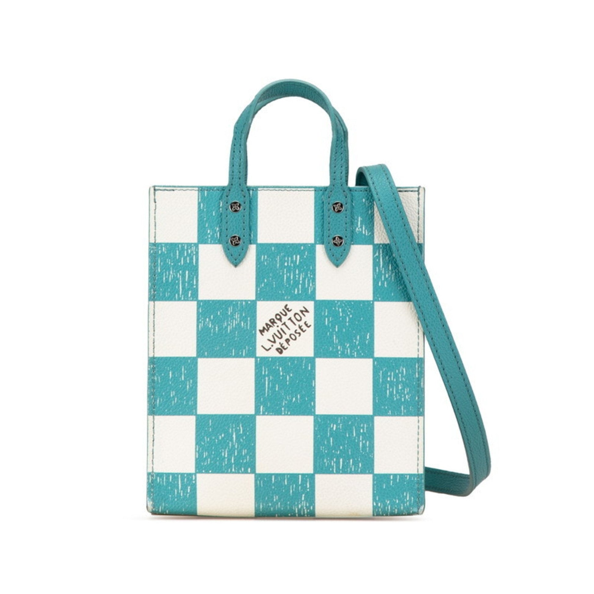 Louis Vuitton Damier Green White Leather Handbag Shoulder Bag ()