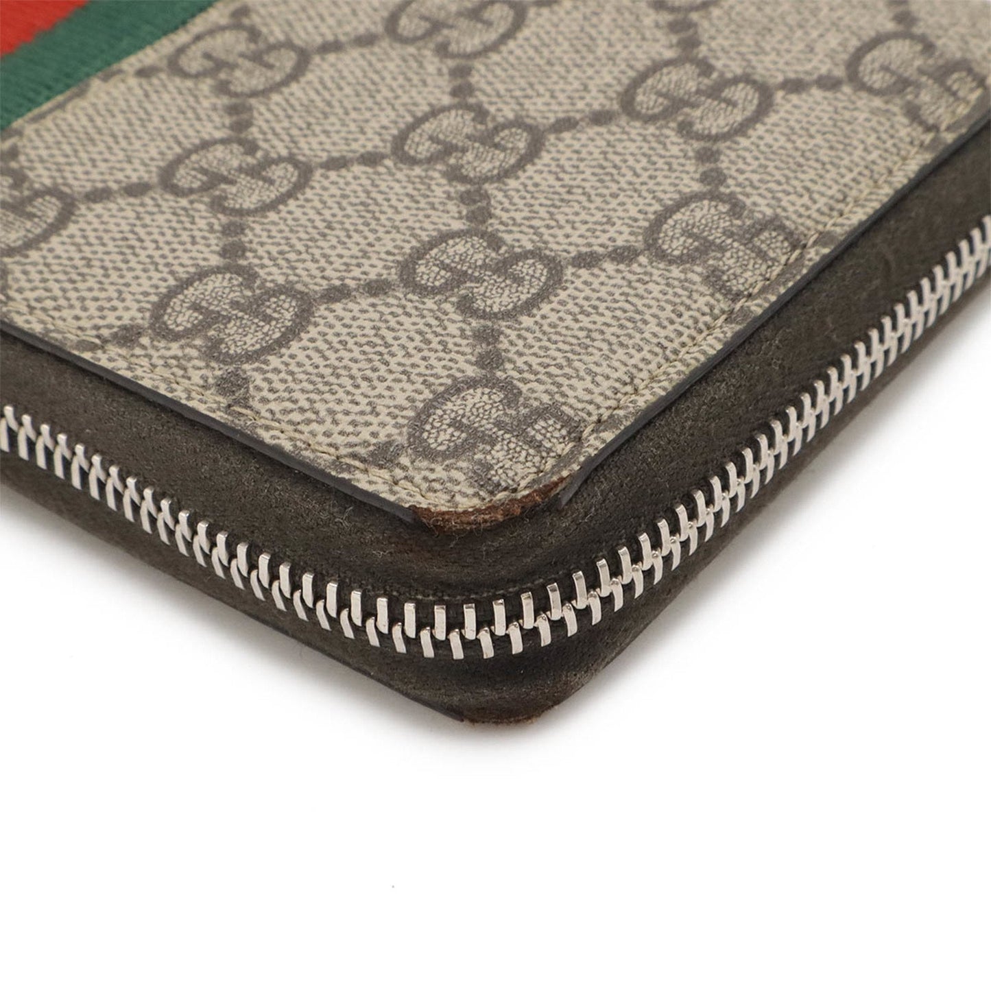 Gucci Beige Dark Brown Green Red Color Pvc Leather Long Wallet (Bi-Fold)