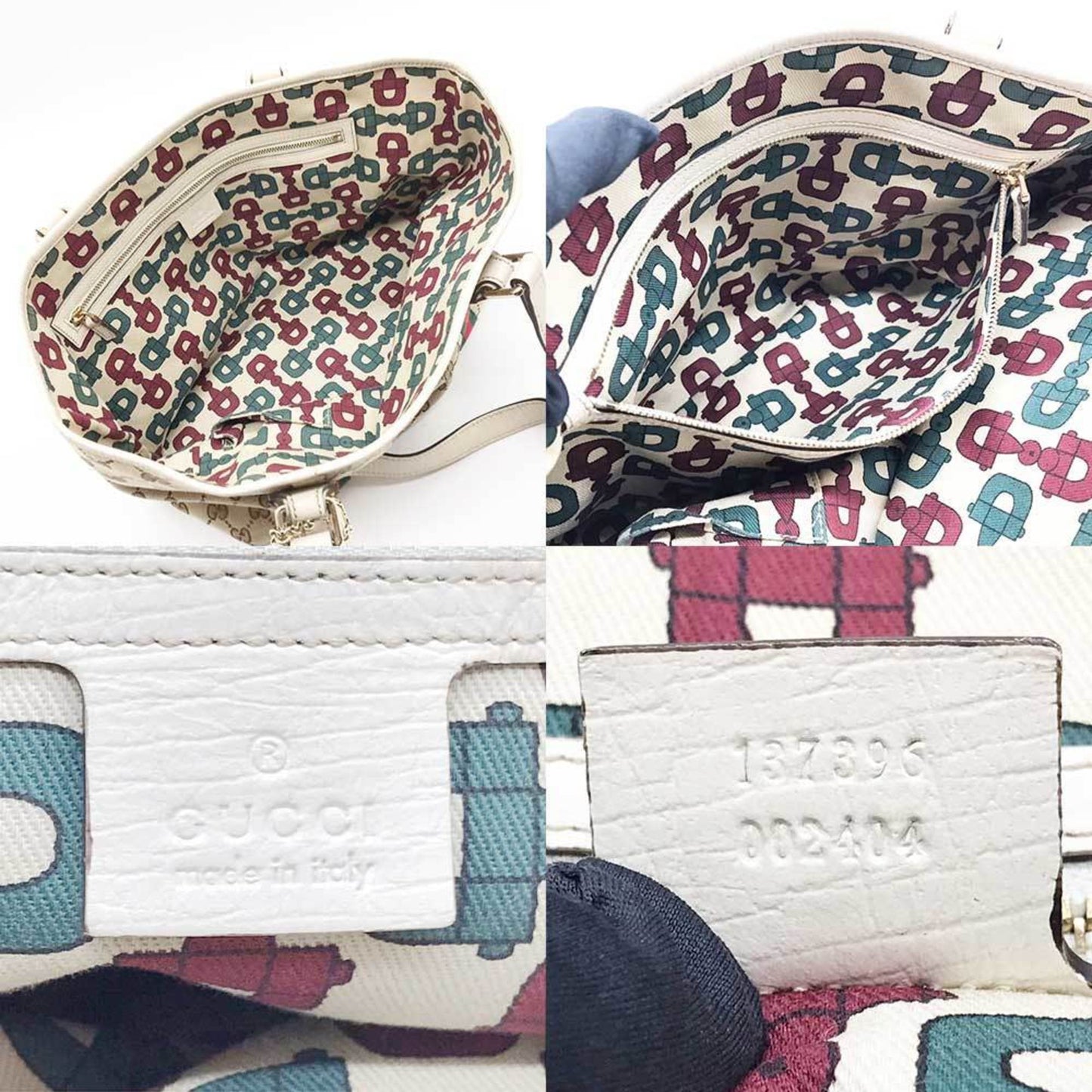 Gucci Sherry Line Beige White Gg Canvas Leather Tote Bag