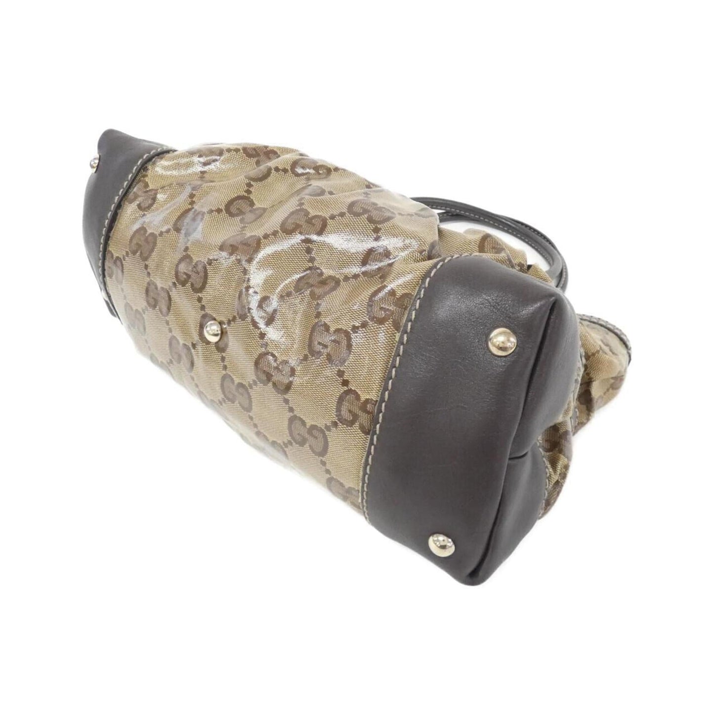Gucci Beige Brown Coated Canvas Leather Handbag