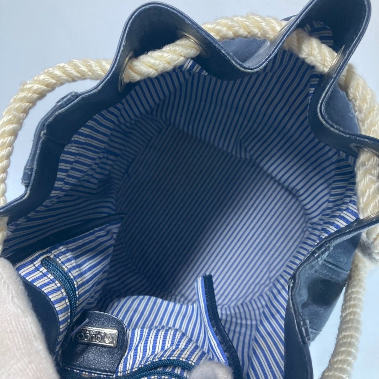 Gucci Navy Coated Canvas Leather Shoulder Bag