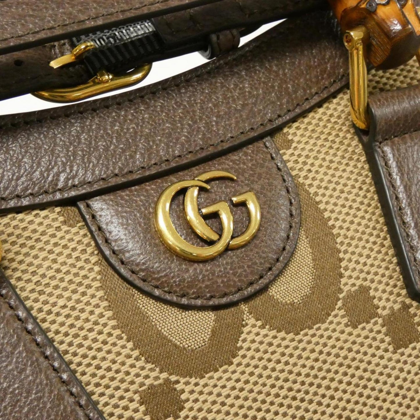 Gucci Brown Camel Gg Canvas Leather Handbag